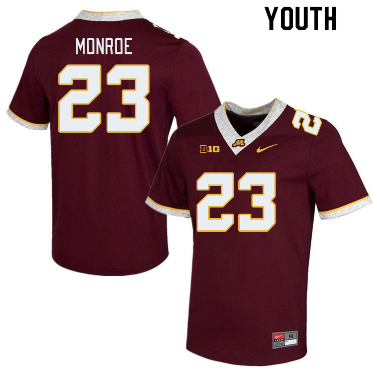 Youth #23 Garrison Monroe Minnesota Golden Gophers College Football Jerseys Stitched-Maroon